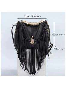 New European And American Style Tassel Handbag, Versatile Shoulder/Crossbody Soft Bag - Black - View 2
