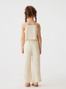 Set de 2 piezas de top de tirantes de unicolor y pantalones de pierna ancha para niñas, verano