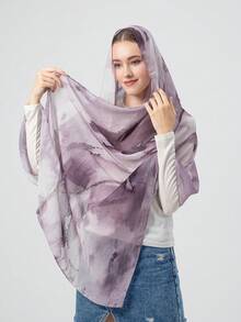 1 buc Eșarfă pentru femei, stil boem, cu imprimeu satinat în acuarelă, șal multicolor cu protecție solară, eșarfă elegantă și versatilă, potrivită pentru asortare zilnică