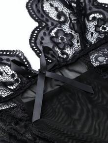 2pcs Women's Sexy Lingerie Set - European Lace Net Mesh Sleepwear & Robe Set, For Daily Loungewear & Intimate Teasing - màu đen - Xem 7