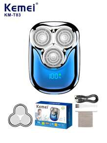 Kemei Afeitadora eléctrica mini para hombres KM-T83 con 3 cuchillas, IPX5 resistente al agua, totalmente lavable, portátil para viajes, recortadora de barba, carga tipo C, afeitado en seco o húmedo, máquina de afeitar recíproca para rostro, 1 pieza