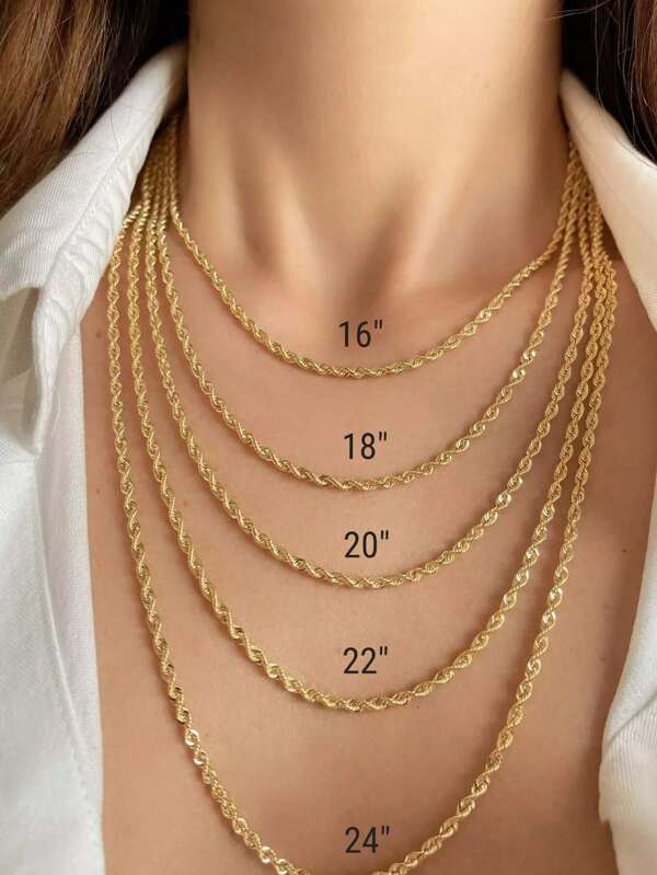 1pc 18K Gold Plated Titanium Steel Twisted Rope Chain Necklace For Women, Elegant, Multiple Sizes Available, Waterproof And Fade-Resistant