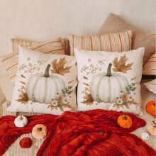 2 pièces Housse de coussin d'automne, housse de coussin décorative bohème aux feuilles et citrouilles d'automne pour coussins d'extérieur, décoration d'intérieur rustique pour le canapé à Thanksgiving, housse de coussin décorative pour le camping extérieur, imprimée sur un seul côté, sans l'insert de coussin. - Beige - Voir 8