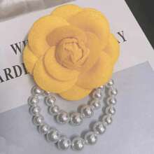 1 pieza Broche vintage chic de tela de camelias con flor de borla de perlas, clip para chales para mujeres, excelente para bailes formales, bodas y fiestas