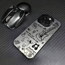 1pc Black Matte IMD Colorful Silver Laser Engraved Guitar Music Letter Graffiti Pattern Phone Case, Personalized Compatible With IPhone 16 Pro Max, 15/14 Plus, 13, 12, 11, Compatible With Samsung Series Waterproof Shockproof Anti-Fall Scratch Resistant,International Version, Not The Domestic Version - Multicolor - View 4