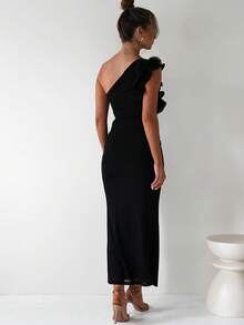 Summer Elegant One Shoulder Black Maxi Long Dress For Women Ruffle Embellished Dress Wedding Evening Cocktail Party Dress Sexy