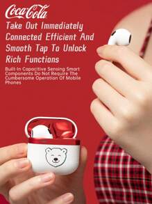 Coca Cola سماعات بلوتوث T25 لاسلكية حقيقية نصف داخل الأذن بقوام من الجلد للرياضة والموسيقى والألعاب