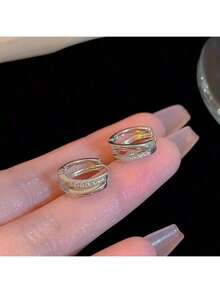 A Pair Of Delicate And Small Silver Double Layered Ear Buckles, With A Luxurious And High-End Temperament, Versatile And Fashionable Female Earrings, Perfect For Daily Wear, Commuting And Gatherings - Ideal Gift - 銀色 - 查看 4