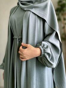 3pcs/Set Muslim Dress + Robe + Belt, Classic Abaya Set - Multicolor - View 12