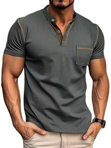 Henley Shirts Slim Fit Button T-Shirthalloween - 深灰色 - 查看 1