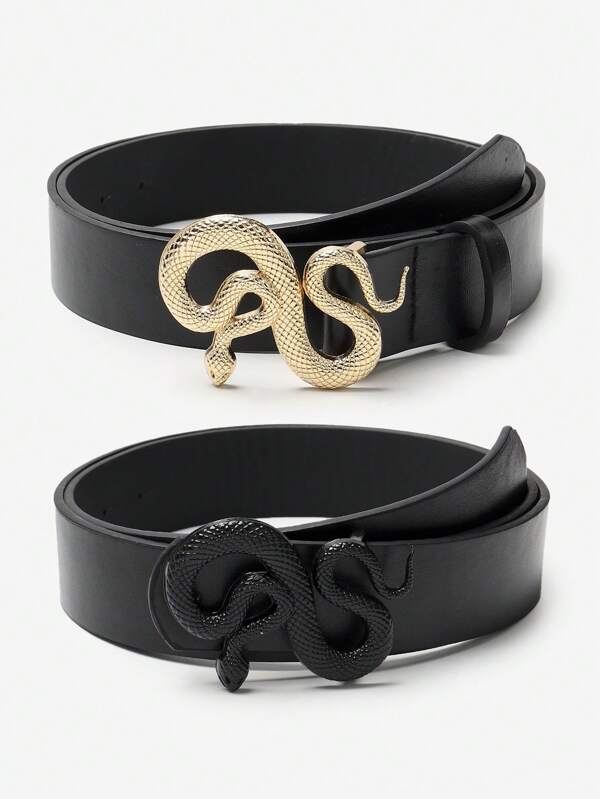Street Snake Design Buckle, Unique Snake Buckle For Men & Women, Fashionable Accessory To Pair With Jeans, Retro European & American Style PU Leather Belt