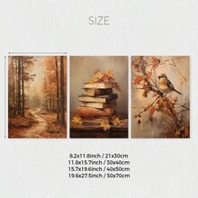 3pcs Vintage Autumn Fantasy Forest Book Bird Moody Wall Art Prints, Rustic Fall Decor Posters, Dark Academia Art Painting, Autumn Decor, Thanksgiving Decor, Ideal Gifts For Living Room, Bedroom, Wall Decor, Home And Room Decor, No Frame - Burnt Orange - View 3