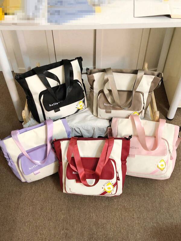 1 Pc College Style Cute Maiden Tote Bag Shoulder Bag Big Children Handbag Lightweight Student Tutoring Bag Crossbody Bag Multifunction Portable Large Capacity Cloth Bag For Travel Outdoor Back To Schools Sports Vacation Gifts For Friends Daughter Color Contrast Nylon Cartoon Printing Casual Bag For Student For Boy Girl Teenager Back To School Stuff TravelAccessories School Tote Bag
