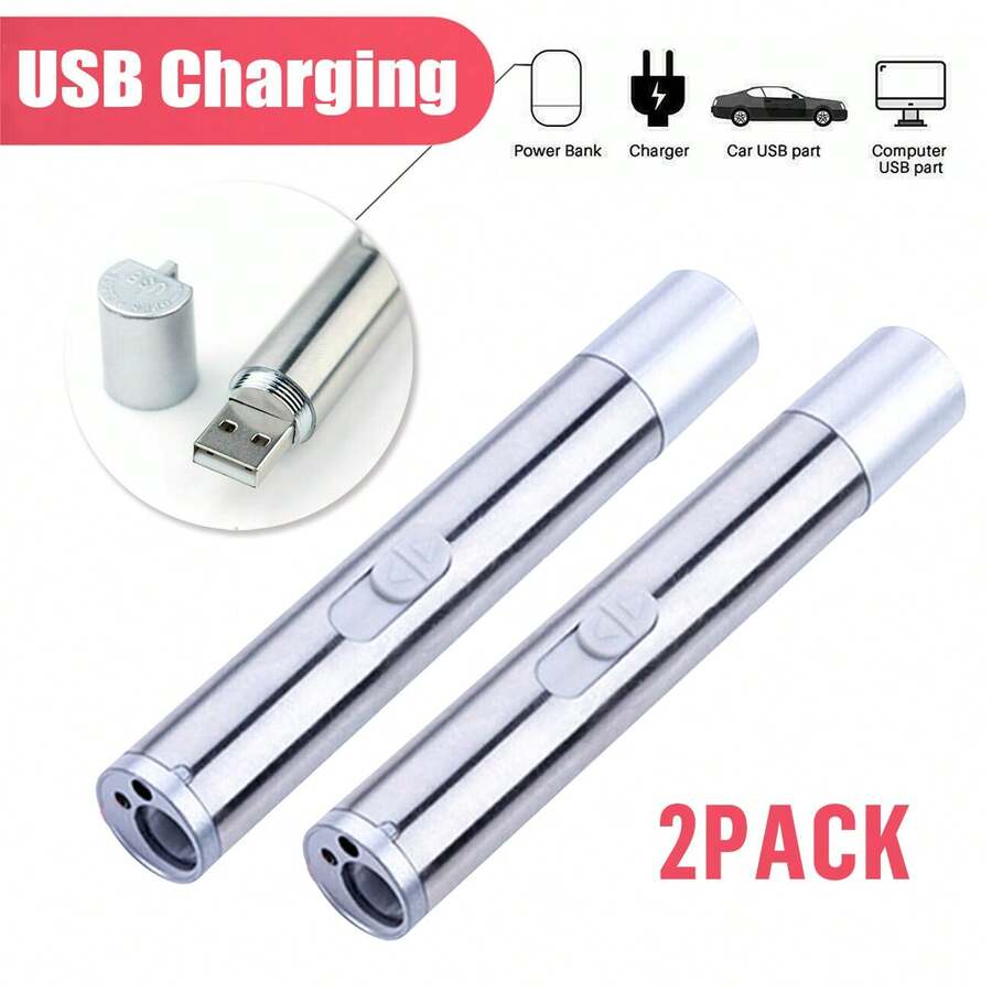 1/2 Three-In-One Pen-Type Flashlight - Pet Ultraviolet Detector, USB Rechargeable Red Light Flashlight, Cat Toy And Emergency Light - Silver - View 1