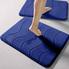 3-Piece Wave Pattern Non-Slip Bathroom Rug Set - Absorbent Microfiber Tub Mat (47"X16"), Vanity Mat (24"X16"), U-Shaped Toilet Mat (20"X16") - Quick Dry, Machine Washable, Wave Pattern For Shower, Sink, Bathroom Floor Safety, Gift - 藍色 - 查看 5