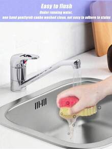 3/6片装爱心笑脸多功能双层温感海绵布。可爱又强力，双面厨房海绵 - 温感感应，不刮伤清洁垫，适用于餐具等。