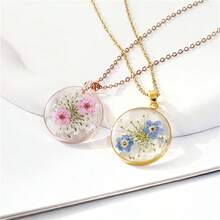 Water Droplet Shape Necklace, Handmade Pressed Flower Necklace, Lace Pressed Wildflower, Forget-Me-Not Flowers Symbolize True Love And Respect - 藍色 - 查看 5