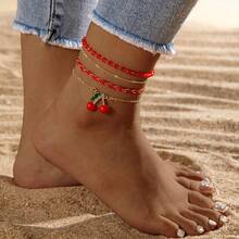 European And American-Border Red Rice Bead Multi-Layer Foot Jewelry With Rhinestones Cherry Anklet Three-Piece Set Decoration - 15680 - Xem 11