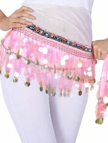 女士肚皮舞臀巾裹裙，带亮片流苏，迷你裙装，适合泰国/阿拉伯舞者