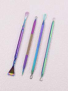 4 件套不锈钢祛痘工具套装，黑头和粉刺粉刺提取器套装（带盒），美容化妆工具套装 - 彩色 - 查看 4