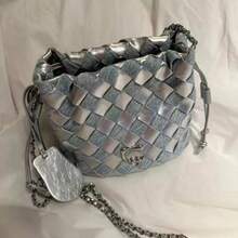 Women Shoulder Bags - 純手工編織銀色 - 查看 2