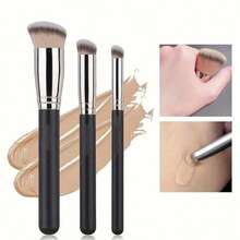 Conjunto de 5 pincéis profissionais para base Kabuki - Muito adequado para misturar cosméticos líquidos, cremes faciais, pó - Pincel de polimento e modelagem cosmética, cabo perolado, pincel macio e grosso para corretivo, pincel de contorno profissional masculino e feminino, ferramentas de beleza - Preto - Ver 5