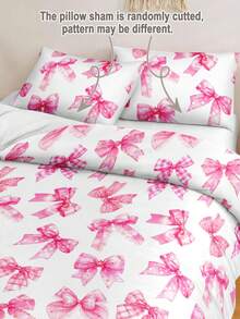 3件套水彩粉色蝴蝶结可爱数码印花羽绒被套（1个羽绒被套+2个枕套，无填充物），柔软亲肤涤纶纤维，适用于卧室、宿舍、所有季节