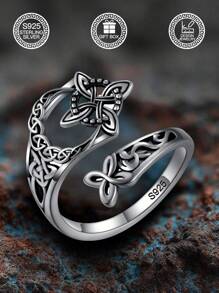 1 件 S925 纯银凯尔特结新月巫婆结戒指，女士珠宝，适合日常装饰、复活节装饰、音乐节装饰、复活节礼物、圣诞节礼物、婚礼礼物，附赠礼品盒 - 星月圖案 - 查看 5