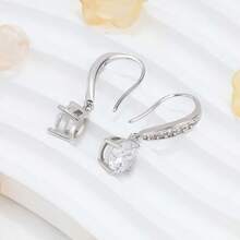 925 Sterling Silver Cubic Zirconia Round Pendant Earrings, Diamond Earrings, Fashionable & Delicate, Suitable As Birthday Gift