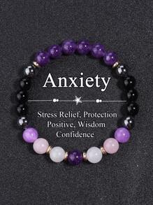 天然紫水晶抗焦虑手链，男女皆宜，冥想珠宝，放松、镇静、平衡、积极、释放消极情绪 - 彩色 - 查看 1