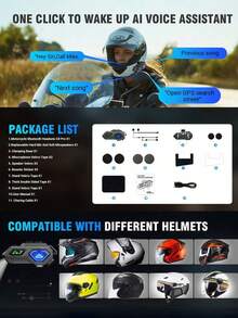 Easypie Selection 蓝牙 5.4 摩托车头盔对讲机 - 双骑手聊天、AI 语音控制、音乐共享、Type-C 快速充电、自动应答、LED 灯 - 均碼 - 查看 6