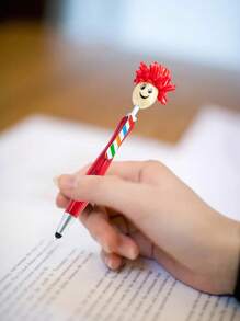 قلم حبر جاف ذو شكل رأس ممسحة 1قطعة/3قطع/5قطع، زخرفة فيونكة ملونة، مموج مريح، قلم استخدام مزدوج مع طرف أنيق، أقلام حبر كرتونية من القطيفة، قلم حبر رأس دمية متعدد الوظائف، مقلم هدية أناقة منقوشة من الفرو لتعزيز موسم العودة إلى المدرسة