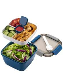 1pc All-In-One Salad Container - Large Salad Bowl, Bento Box Tray, Leak-Proof Dressing Container, Sealed Lid, Adult Healthy Lunch Fork; Dishwasher/Microwave Friendly, Kitchen, Christmas Gift - Multicolor - View 14