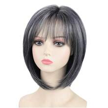 MGrey Medium Length Bob Wig With Bangs Layered Straight Hair Wigs For Women Salt Pepper Wig With Dark Roots Natural Dark Grey Daily Hairstyle Lightweight Hair Replacement Wig8001 - 漸變灰色 - 查看 1