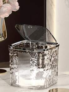 1个迷你塑料垃圾桶盖，带弹出式盖子，紧凑型桌面垃圾桶，方形塑料垃圾桶，适用于家庭办公室、客厅和浴室 - 彩色 - 查看 5