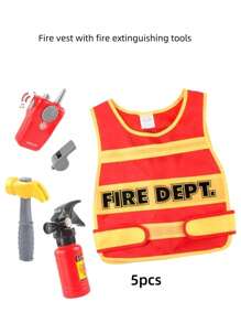 Set antincendio per bambini e bambine, con estintore riempibile d'acqua e attrezzatura da pompiere, tuta antincendio, strumenti antincendio, zaino antincendio, gilet da ingegnere con accessori abbinati. Adatto per uso all'aperto, in casa, per spettacoli teatrali, giochi di ruolo sulla spiaggia e in acqua, feste di Carnevale, costumi e giocattoli