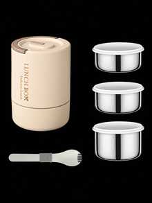 4pcs Portable Thermal Insulated Lunch Container Set (47.5oz), Suitable For Adults And Kids, Stackable 304 Stainless Steel Bento Box With Utensils, For Hot Food, Insulated Lunch Bag, Induction Cooktop And Microwave Friendly - Multicolor - View 16
