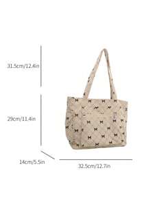 1 Fashionable Contrasting Color Bow Printed Shoulder Bag, Simple And Lightweight, Multiple Pockets, Single Shoulder Tote Bag