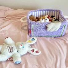 1 件长方形毛绒折叠收纳篮，卧室杂物收纳篮，客厅装饰收纳挂件，化妆品收纳篮，衣物收纳篮，适用于居家、办公室、大学宿舍的日常生活，是完美的返校必需品，开学季必备品