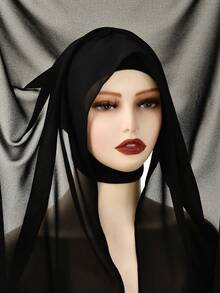 1pc Women's Solid Color Chiffon Scarf Headscarf With Elastic Band, Convenient Breathable Comfortable Hijab Scarf, Suitable For Daily Wear - Lazy Scarf Wrap Chin Cap Integrated Headscarf - View 3