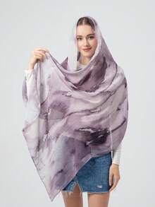 1 buc Eșarfă pentru femei, stil boem, cu imprimeu satinat în acuarelă, șal multicolor cu protecție solară, eșarfă elegantă și versatilă, potrivită pentru asortare zilnică