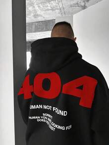 هودي كاجوال للرجال مطبوع عليه شعار 404 مبطن حراريًا، للخريف والشتاء، بأكمام طويلة