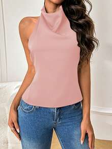 WOWDARK 女士时尚性感缎面露背衬衫，秋季