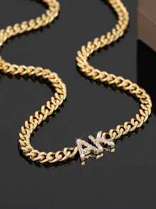 Dây chuyền khắc tên bằng đá Zirconia theo yêu cầu, kiểu Cuban, dây chuyền chữ cái cá nhân hóa, trang sức khắc tên bằng thép không gỉ, quà tặng cho phụ nữ. - Dây chuyền kim cương nguyên khối - Xem 10