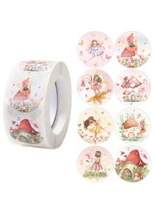 500pcs/Roll Pink Flower Fairy Pattern Round Stickers, Candy Gift Bag Sealing Stickers, Princess Birthday Party Decoration Tags Paper Label Stickers, DIY Diary Sticker Label, Flower Fairy Theme Happy 1st Birthday Babe Shower Wedding Summer Spring Holiday Party Decoration Supplies, Pink Flower Fairy Birthday Party Gift Packaging Sticker Decorations, Flower Fairy Party Decor, Flower Fairy Party Favors Decor Supplies, Pink Flower Fairy Decorations