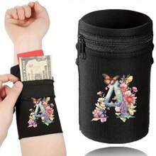 1件时尚字母印花轻便手机臂带口袋腕包/腕带/腕带口袋，适合旅行、散步、跑步、骑行和瑜伽。钱包袋可容纳现金、钥匙、卡片、身份证 - 圣诞节必备 - 黑色 - 查看 7