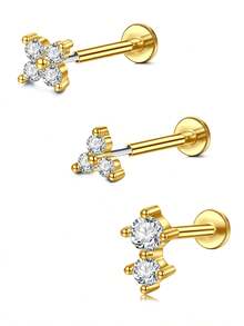 Threadless Flat Back Earring Stud Hypoallergenic Stainless Steel Push Pin Flower Cartilage Earring Helix Tragus Conch Nose Piercing Jewelry For Women - Multicolor - View 20