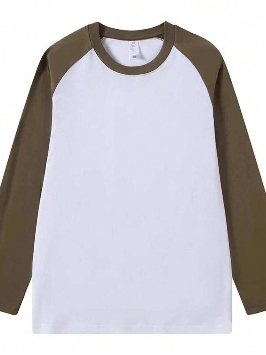 Raglan Long Sleeve T-Shirt 100% Cotton From S To Plus Size G3 - Trắng / Khaki - Xem 1