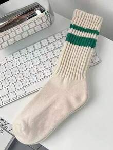 1/5双随机男士中筒袜，时尚设计，吸湿排汗，条纹字母图案，日系街头风，适合日常穿着 - 彩色 - 查看 7