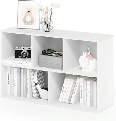 Holiday Party Accessory-Furinno LUDER Book Shelf, 5-Cube Bookshelf, Reversible Bookcase, 9.4 X 19.5 X 31.5, Living Room, Bedroom, Home Office, White-New Fashion